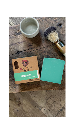 Cool Chimp Fresh Shave soap bar — lifestyle shot